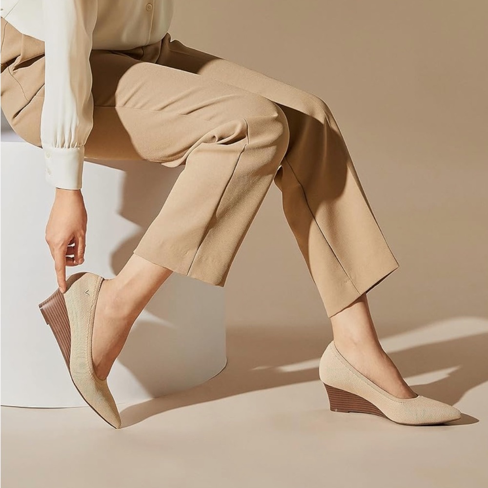 VIVAIA Knit Aria Wedges Shoes Women's Pointed Dress Heels w/ Arch Support Nude